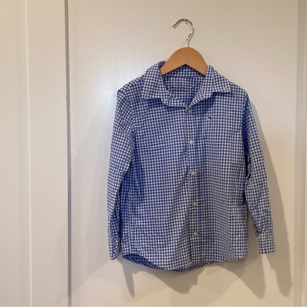 Vineyard Vines Blue and White Gingham Collared Shirt